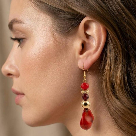 Parure Mediterraneo Collana e Orecchini con Perle Rosse e Dettagli Dorati Accessorio Elegante per Donna