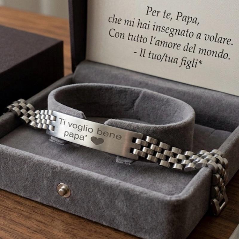 Bracciale in Acciaio Inox "Ti voglio bene papà" con Cuore - Idea Regalo per Papà