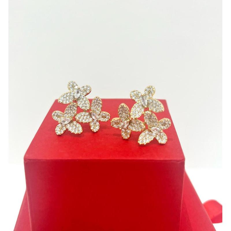 Orecchini WINGS in Metallo con Cristalli Brillanti Design a Doppia Farfalla Eleganti e Raffinati per Cerimonie e Uso Quotidiano