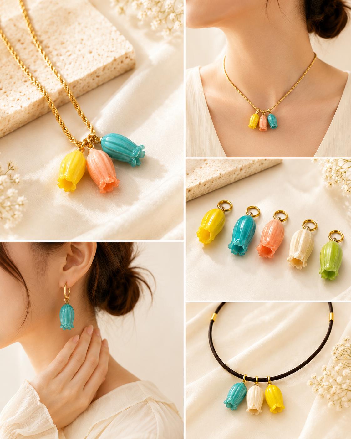 Charm bocciolo di Campanella vero fiore essiccato e resinato con base in acciaio perfetto per collane, orecchini, bracciali