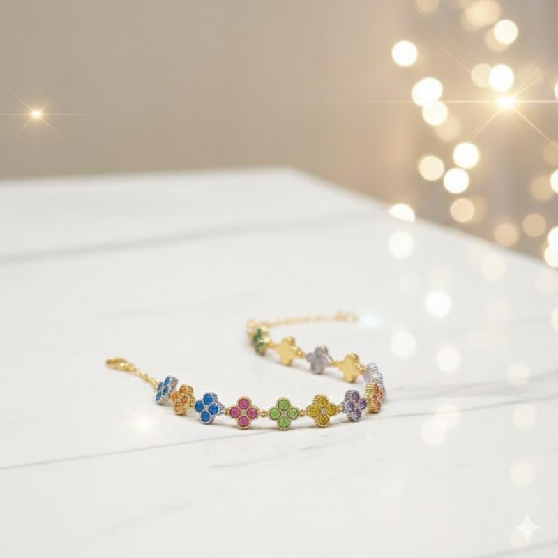 Bracciale BLOOM in Argento o Dorato con Fiori Scintillanti e Zirconi Luminosi Multicolor Vivace e Bianco Brillante Eleganza e Freschezza