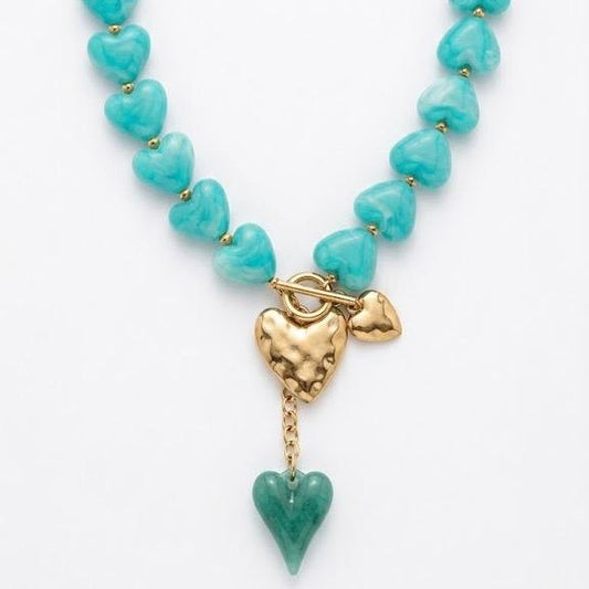Collana Candy in Acciaio e Resina con Cuori Colorati e Dettaglio in Oro