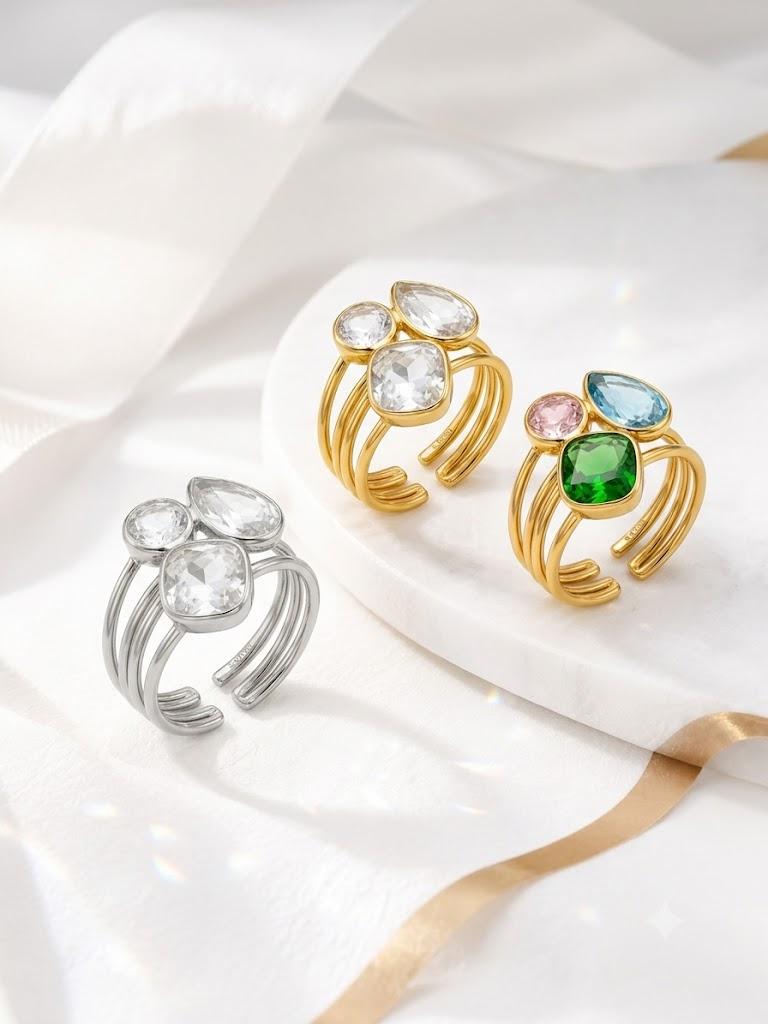 Anello Alicia in acciaio inossidabile e zirconi regolabile
