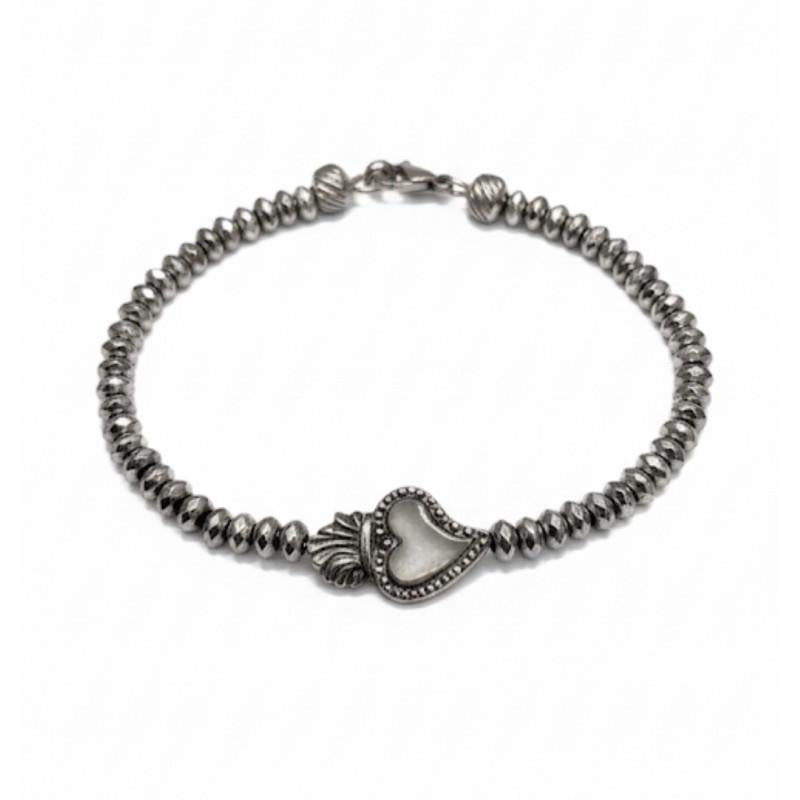 Bracciale TANGO in Acciaio Smerigliato con Perline Eleganza Rustica e Simbolismo del Cuore Sacro Perfetto per Look Unici