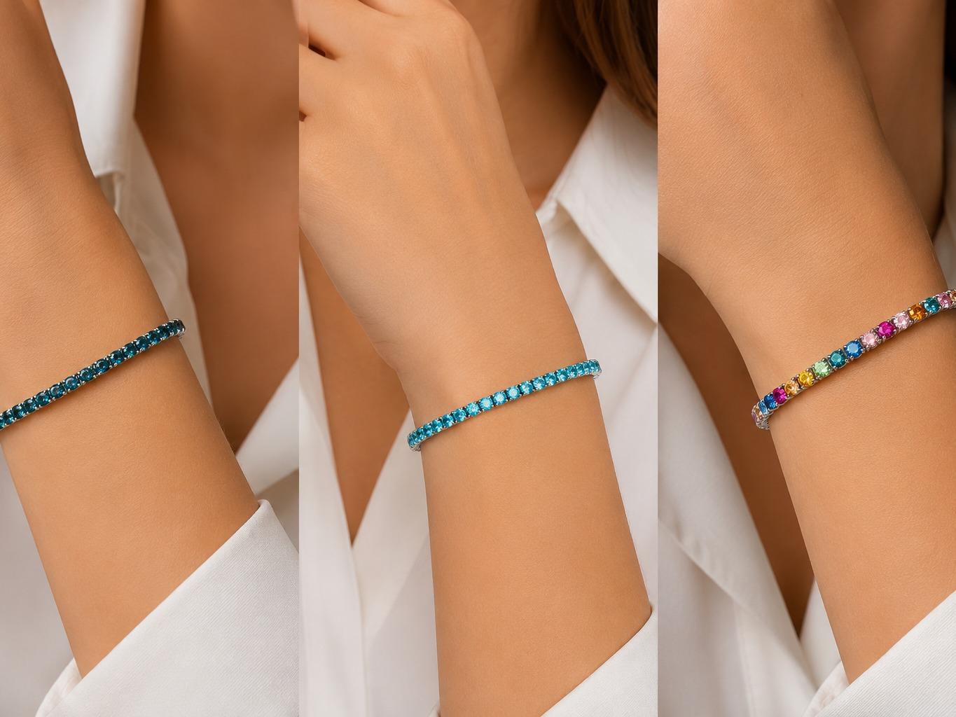 Bracciale tennis pastel in acciaio e strass
