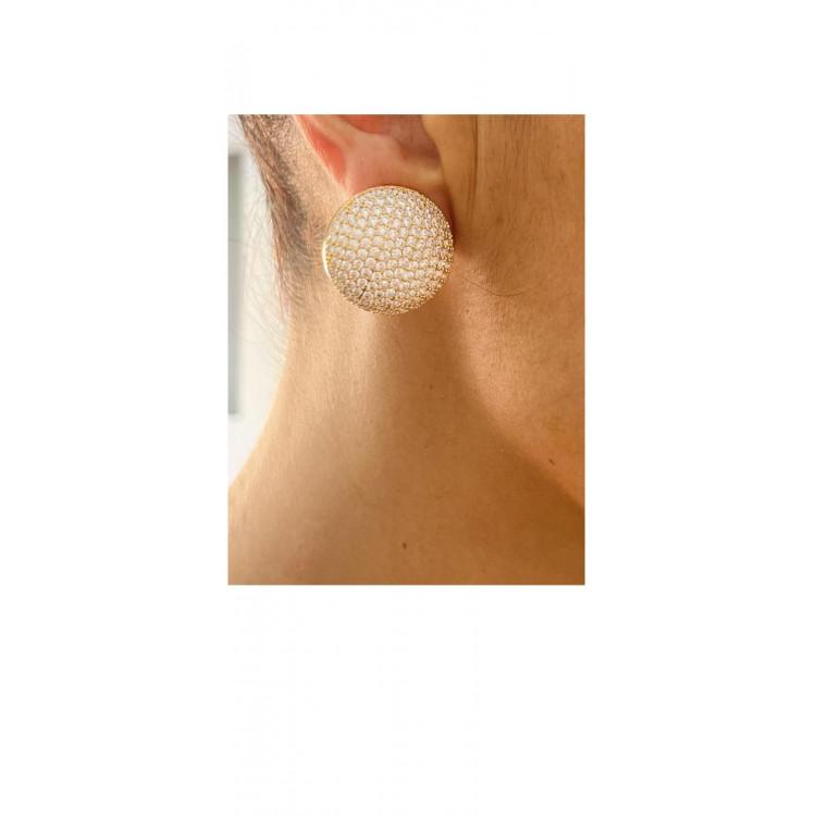 OR008 Orecchini SPARKLE clip in Oro con Pavé di Zirconi Brillanti e Chiusura a Clip per Comfort e Praticità
