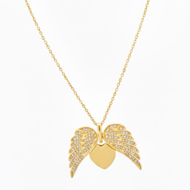 Collana ALWAYS in Acciaio Inox Argento con Pendente Ali d'Angelo e Cuore Personalizzabile Regalo Simbolico con Strass e Catenina Sottili