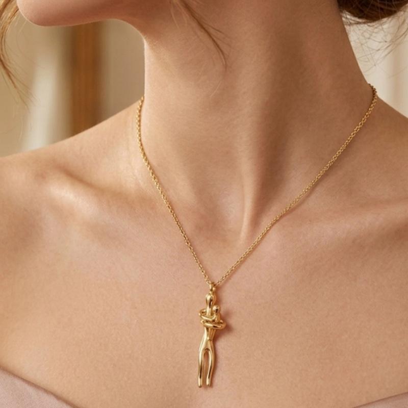 Collana Abbracciami in Acciaio Inox Design Elegante con Figura Abbracciata per Donna Accessorio Moderno e Sofisticato per Occasioni Speciali e Quotidiane