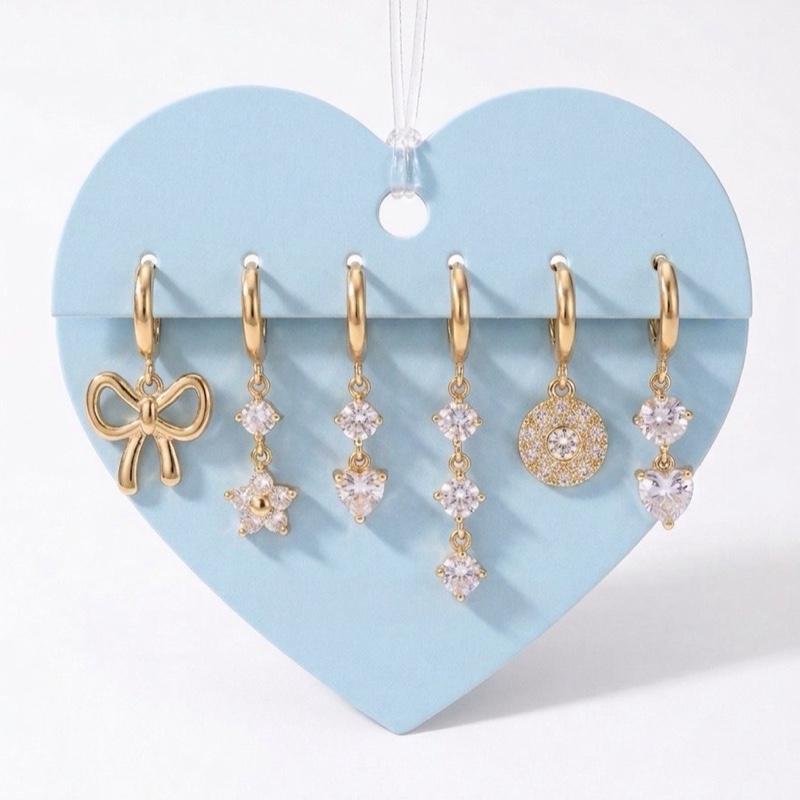 Jolie Set – Collezione 6 Orecchini in Acciaio e Zirconi con Design Variato e Dettagli Eleganti per Ogni Occasione