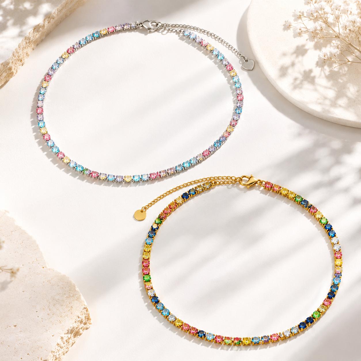 Girocollo Luce Pastel in acciaio e strass con cursore