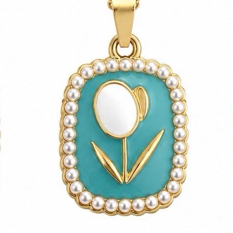 Collana Tuliperla in Acciaio Smaltato con Perle e Design Floreale Elegante per Donna