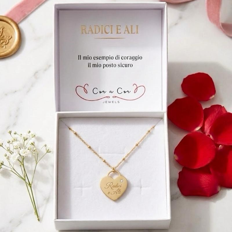 Collana Cuore Dorato da Incidere con Messaggio Personalizzato per Regalo Speciale