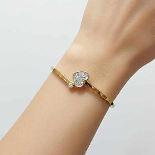 Bracciale Rigido Forever Yours in Acciaio Inossidabile con Cuore Pavé e Zircone Design Minimalista Elegante