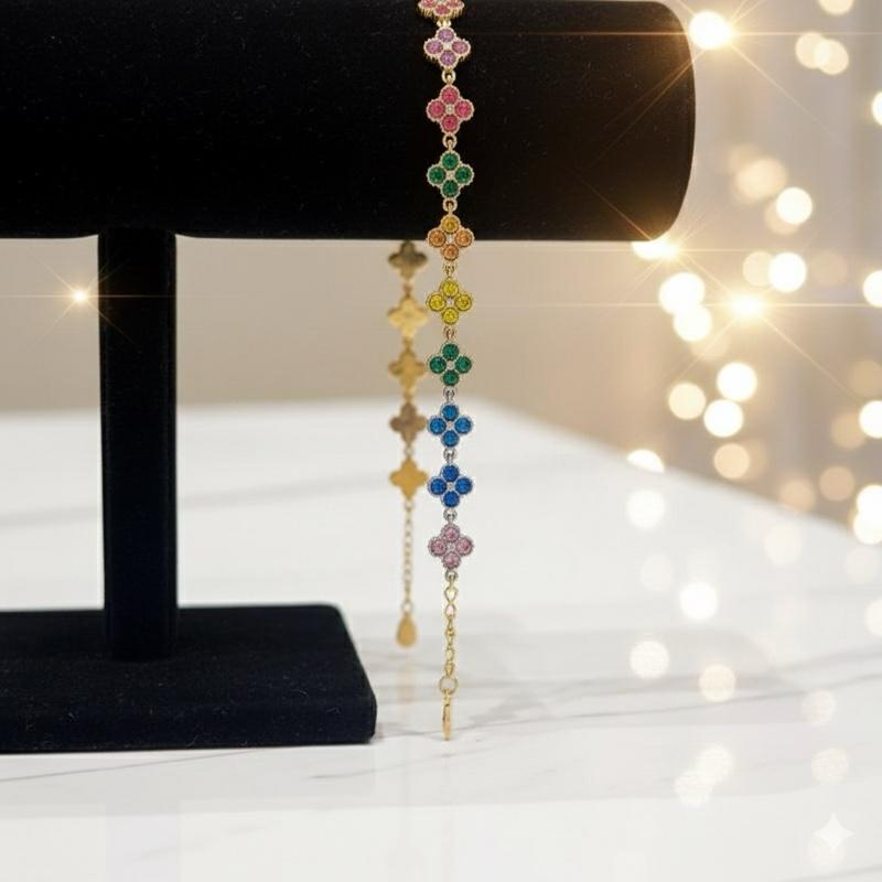 Bracciale BLOOM in Argento o Dorato con Fiori Scintillanti e Zirconi Luminosi Multicolor Vivace e Bianco Brillante Eleganza e Freschezza