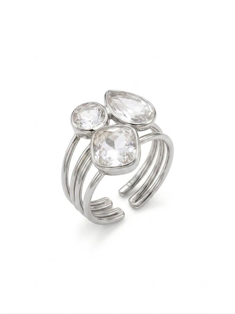 Anello Alicia in acciaio inossidabile e zirconi regolabile