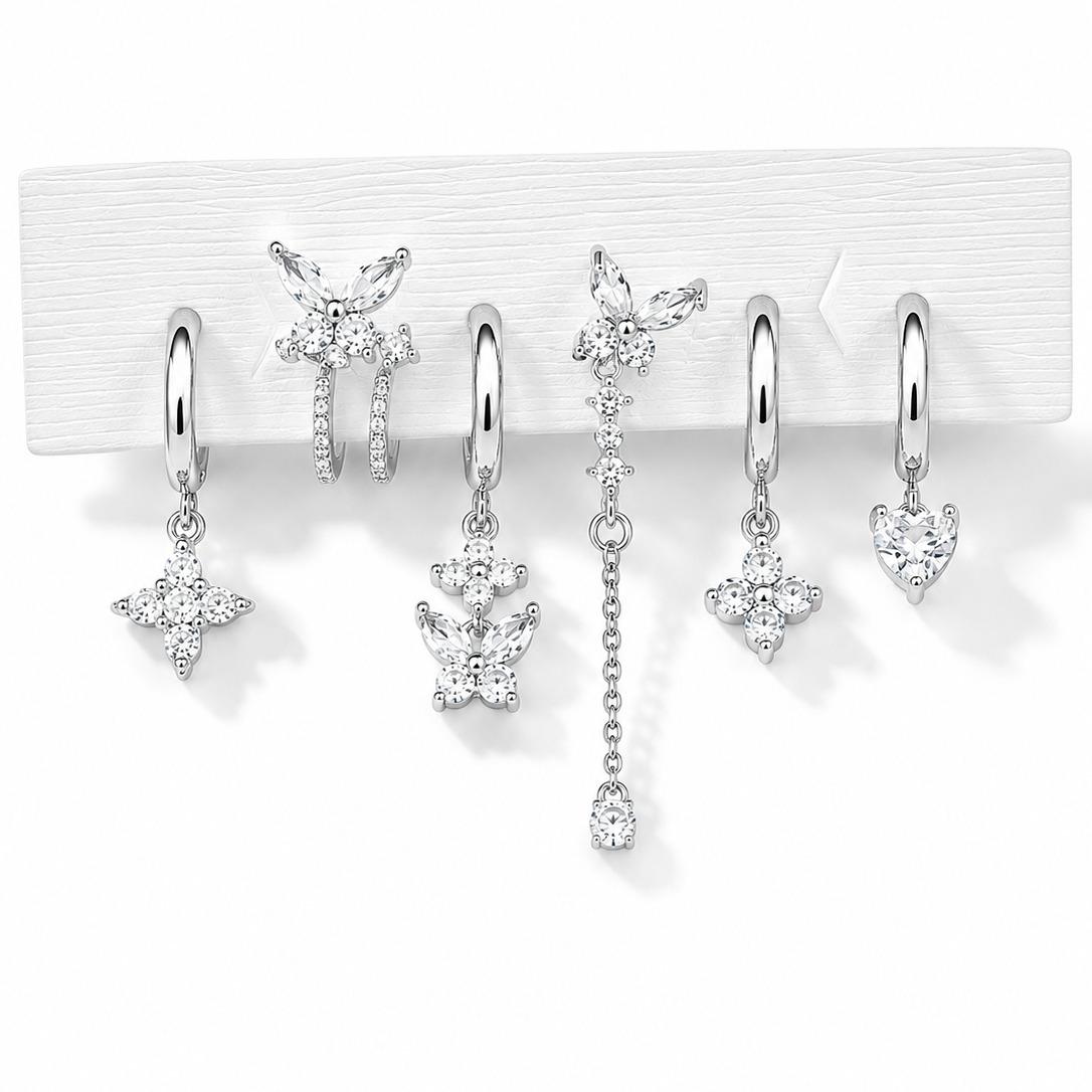 Set 6 orecchini Butterfly in acciaio 316 L