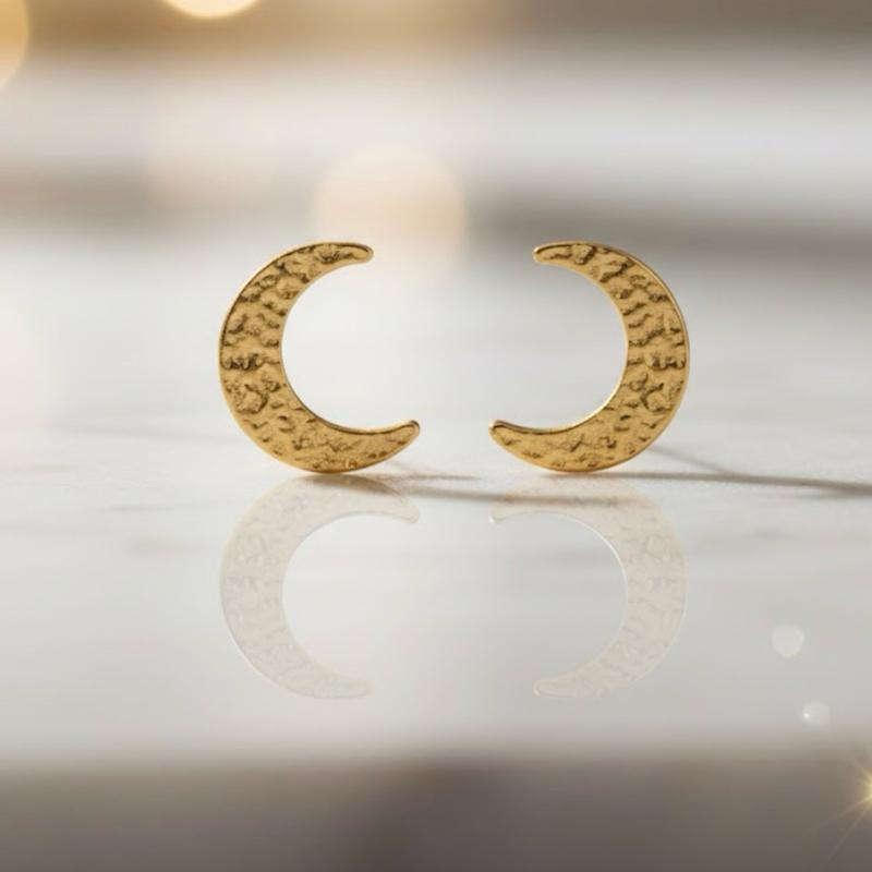 Orecchini Moon Acciaio Inox Martellato a Lobo Stile Elegante e Moderno per Donna