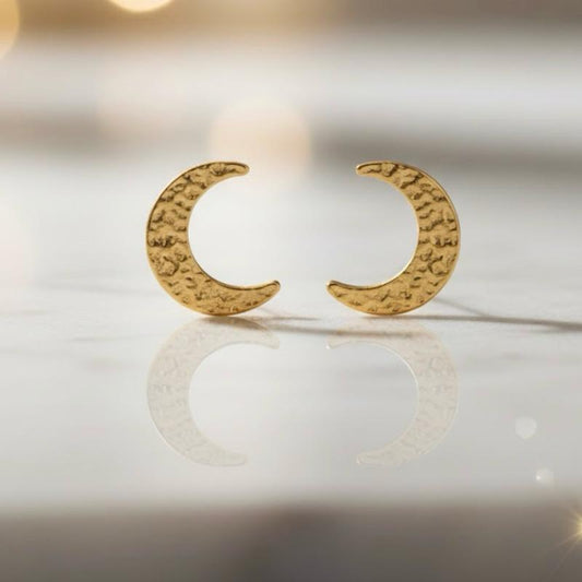 Orecchini Moon Acciaio Inox Martellato a Lobo Stile Elegante e Moderno per Donna