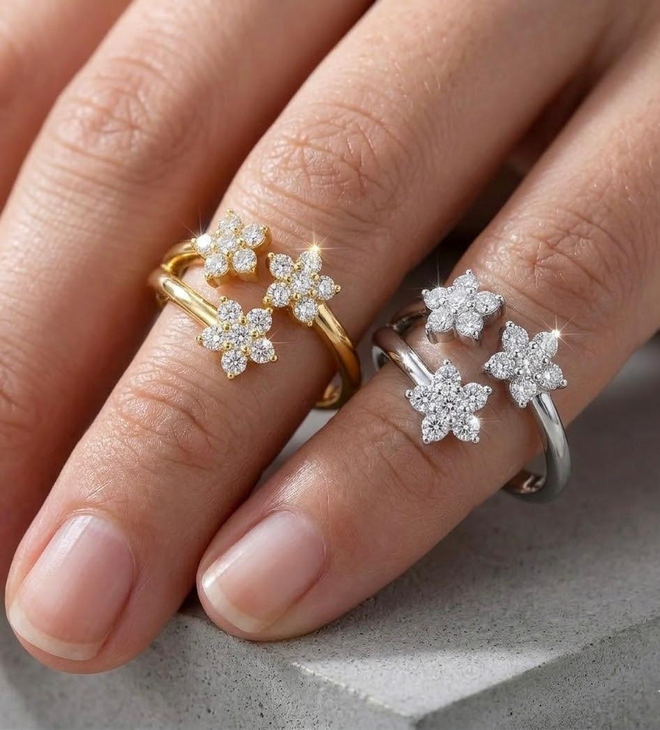 Anello in argento 925 Trilogy Flower Elegante e luminoso con tre fiori scintillanti regolabile per dito Perfetto per ogni giorno o occasioni speciali
