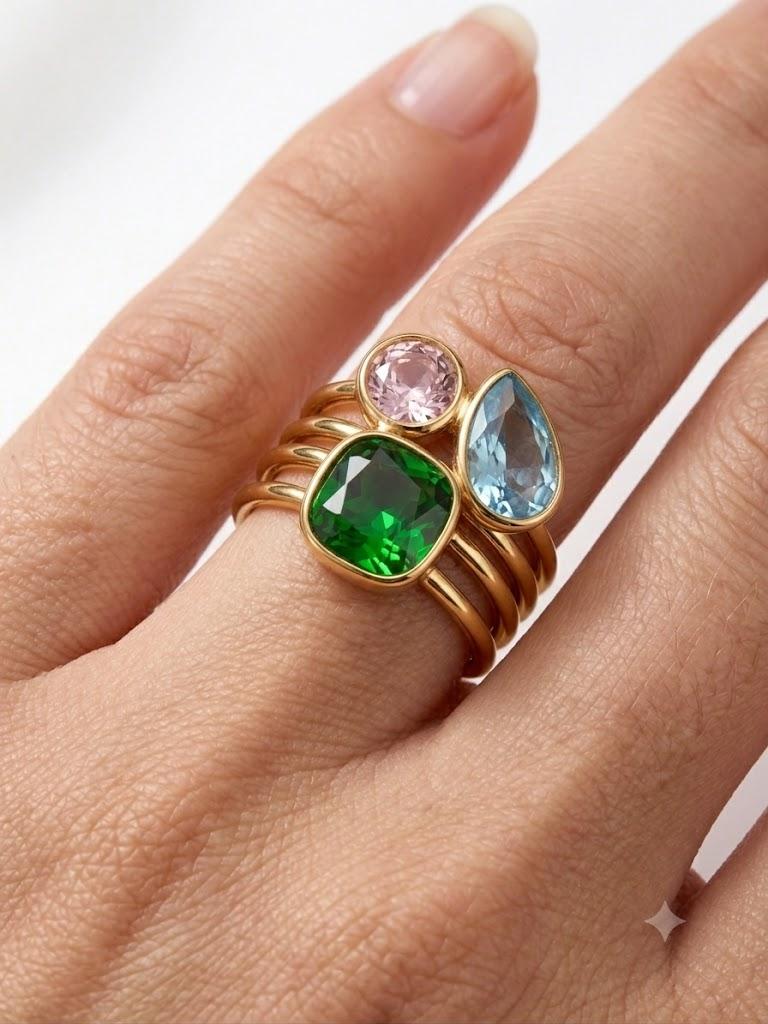 Anello Alicia in acciaio inossidabile e zirconi regolabile