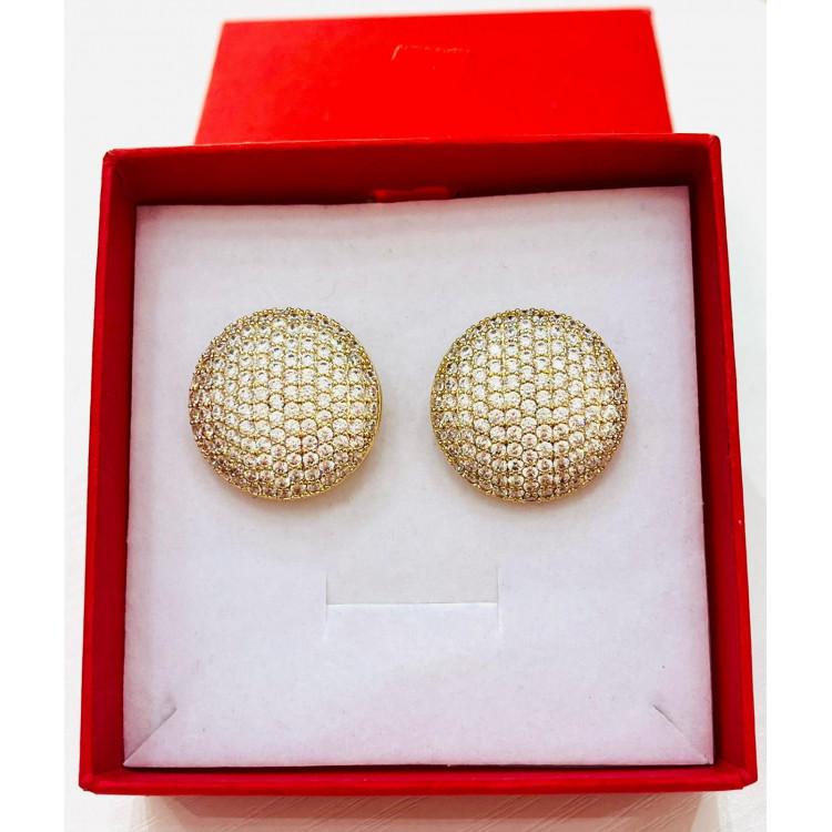 OR008 Orecchini SPARKLE clip in Oro con Pavé di Zirconi Brillanti e Chiusura a Clip per Comfort e Praticità