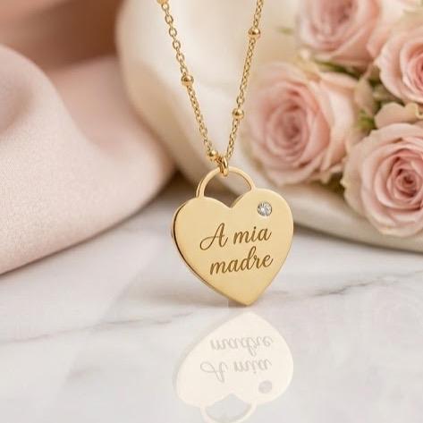 Collana Cuore Dorato da Incidere con Messaggio Personalizzato per Regalo Speciale