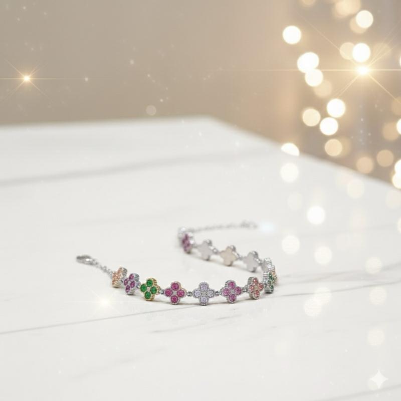 Bracciale BLOOM in Argento o Dorato con Fiori Scintillanti e Zirconi Luminosi Multicolor Vivace e Bianco Brillante Eleganza e Freschezza