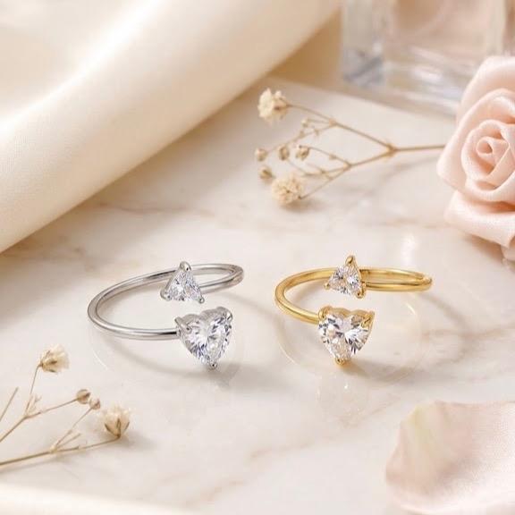 Anello Romantic acciaio regolabile con cuore brillante per regali di fidanzamento e matrimonio