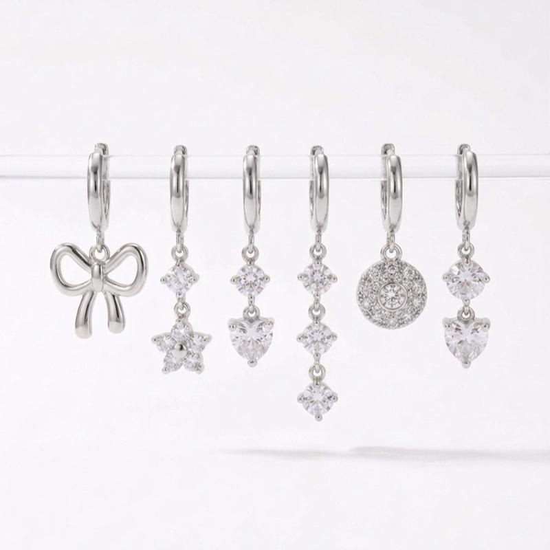 Jolie Set – Collezione 6 Orecchini in Acciaio e Zirconi con Design Variato e Dettagli Eleganti per Ogni Occasione