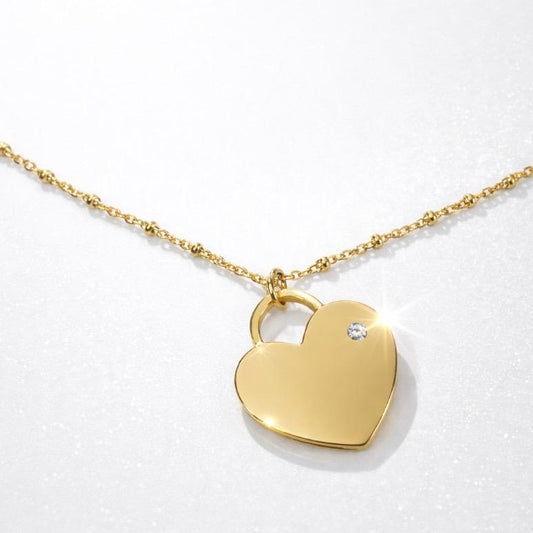 Collana Feeling in Acciaio Inossidabile da incidere con Ciondolo a Cuore e Brillantino