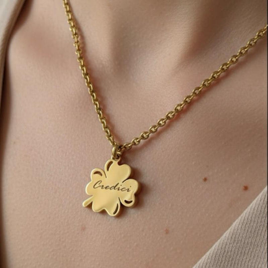 Collana Personalizzata Credici in Acciaio Inox con Ciondolo Quadrifoglio Simbolo di Fiducia e Fortezza Elegante e Versatile per Ogni Stile