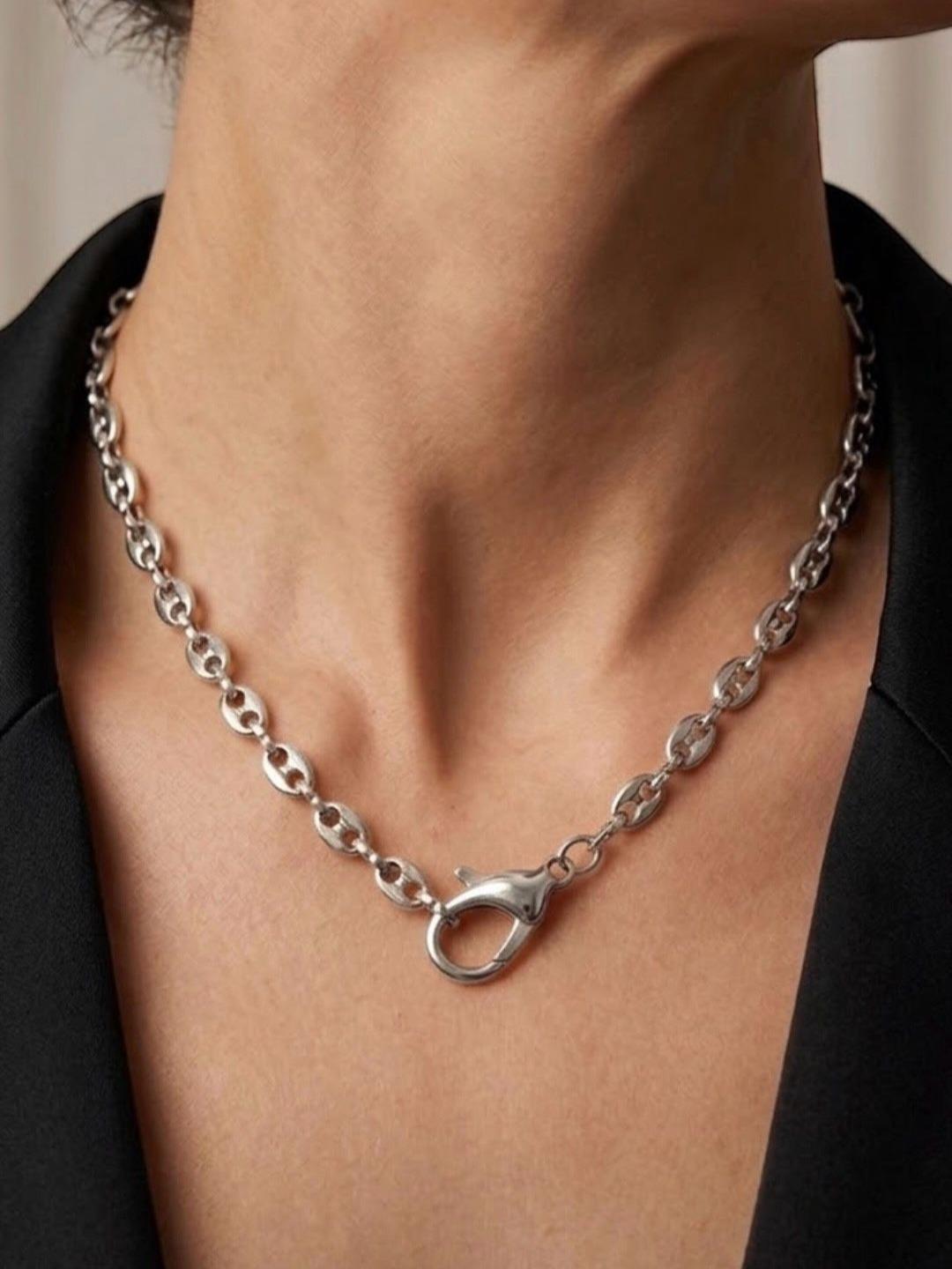 Collana Arianna in Acciaio Inossidabile con Chiusura Anteriore Versatile da Indossare da Sola con Charm Intercambiabili Oro Caldo e Argento Brillante