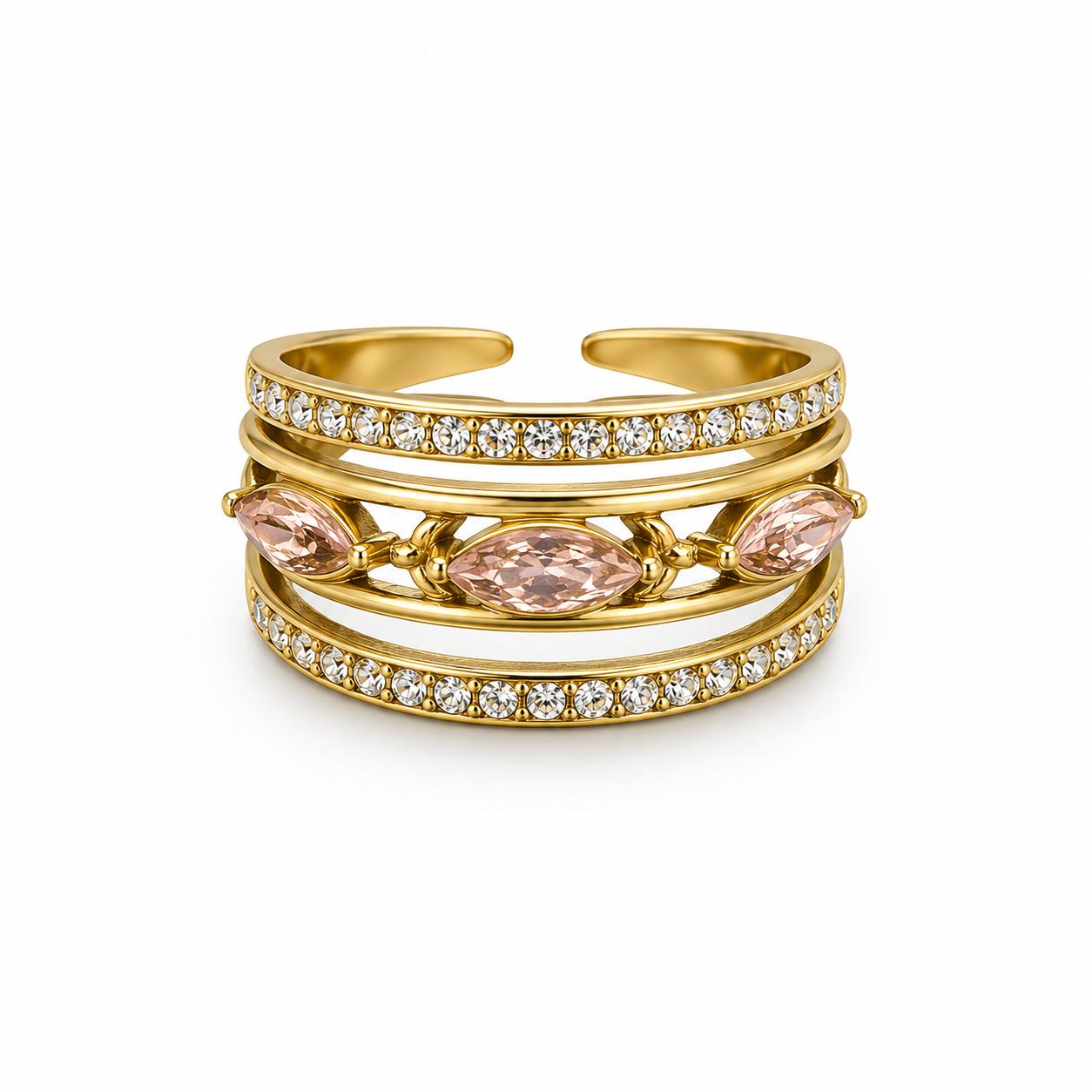 Anello Royal in acciaio e zirconi regolabile