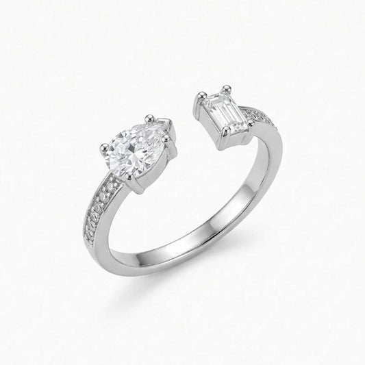 Anello Duo Open Acciaio con Doppio Design Elegante e Moderno per Donna
