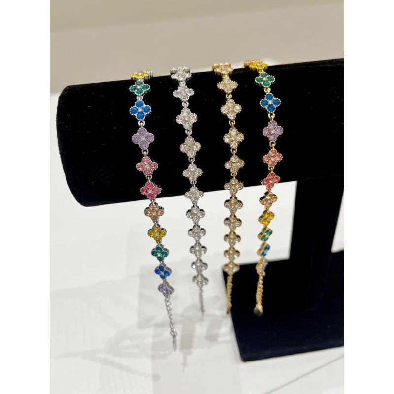 Bracciale BLOOM in Argento o Dorato con Fiori Scintillanti e Zirconi Luminosi Multicolor Vivace e Bianco Brillante Eleganza e Freschezza