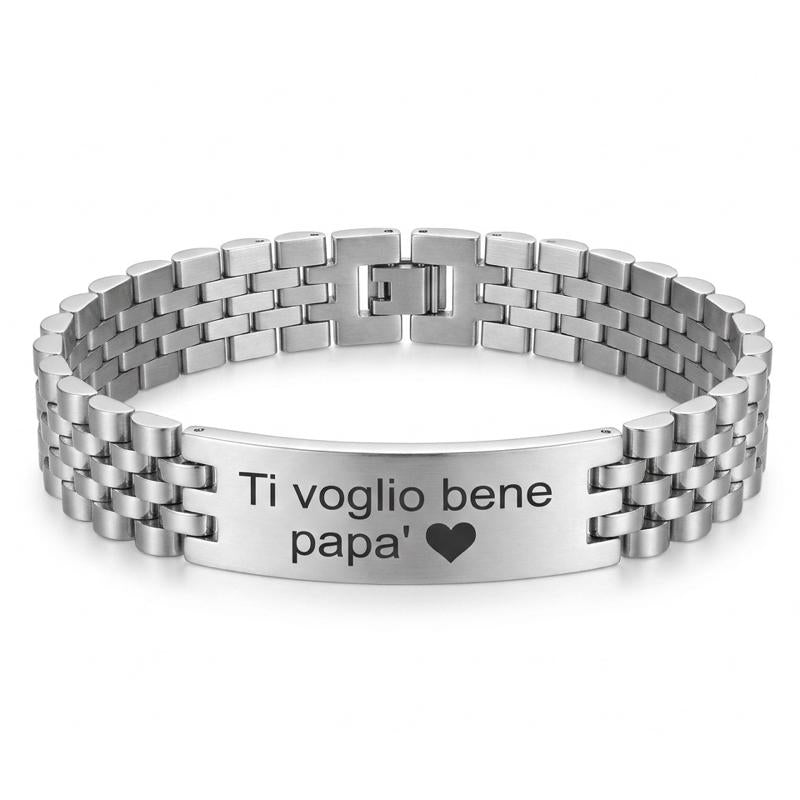 Bracciale in Acciaio Inox "Ti voglio bene papà" con Cuore - Idea Regalo per Papà