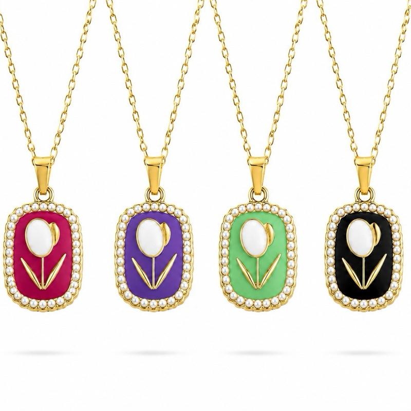 Collana Tuliperla in Acciaio Smaltato con Perle e Design Floreale Elegante per Donna
