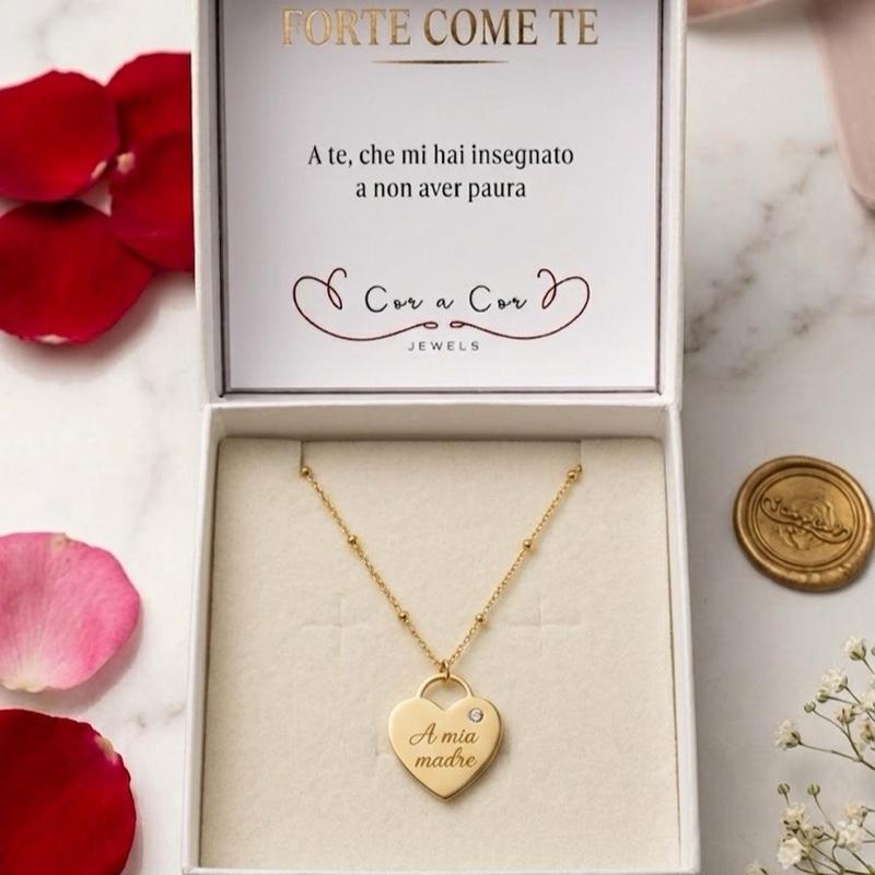 Collana Cuore Dorato da Incidere con Messaggio Personalizzato per Regalo Speciale