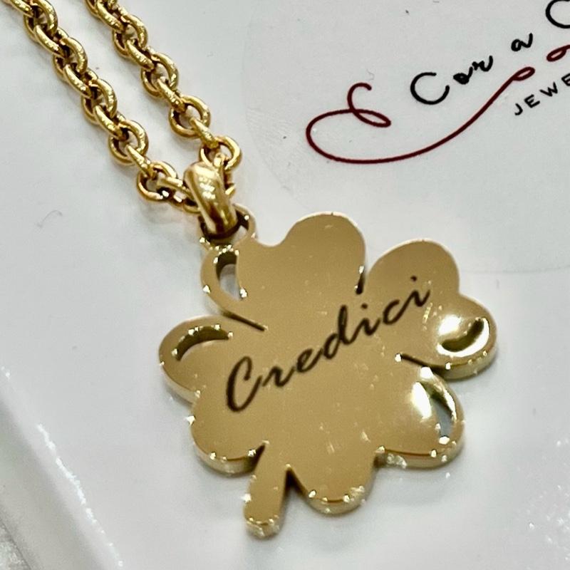 Collana Personalizzata Credici in Acciaio Inox con Ciondolo Quadrifoglio Simbolo di Fiducia e Fortezza Elegante e Versatile per Ogni Stile