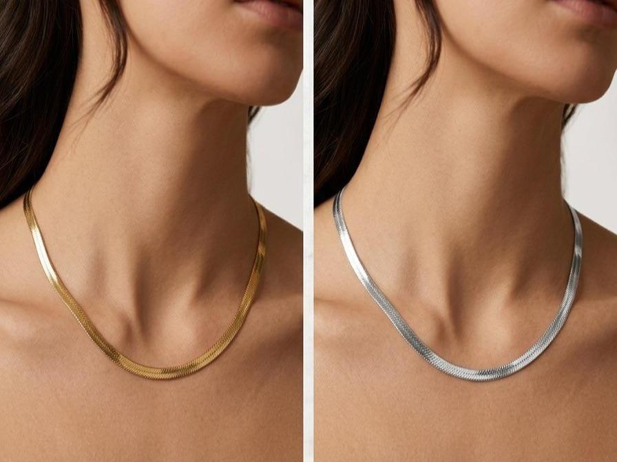 Collana Snake Acciaio Inox 316L Effetto Seta Minimalismo Moderno Gold e Silver Lucida a Specchio Ideale per Layering