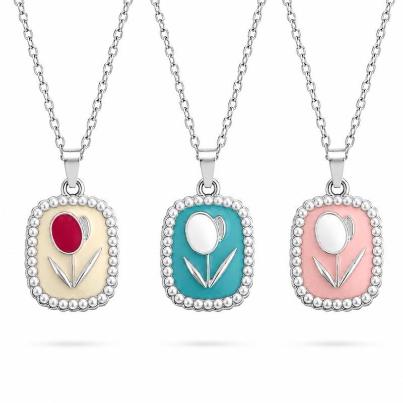 Collana Tuliperla in Acciaio Smaltato con Perle e Design Floreale Elegante per Donna