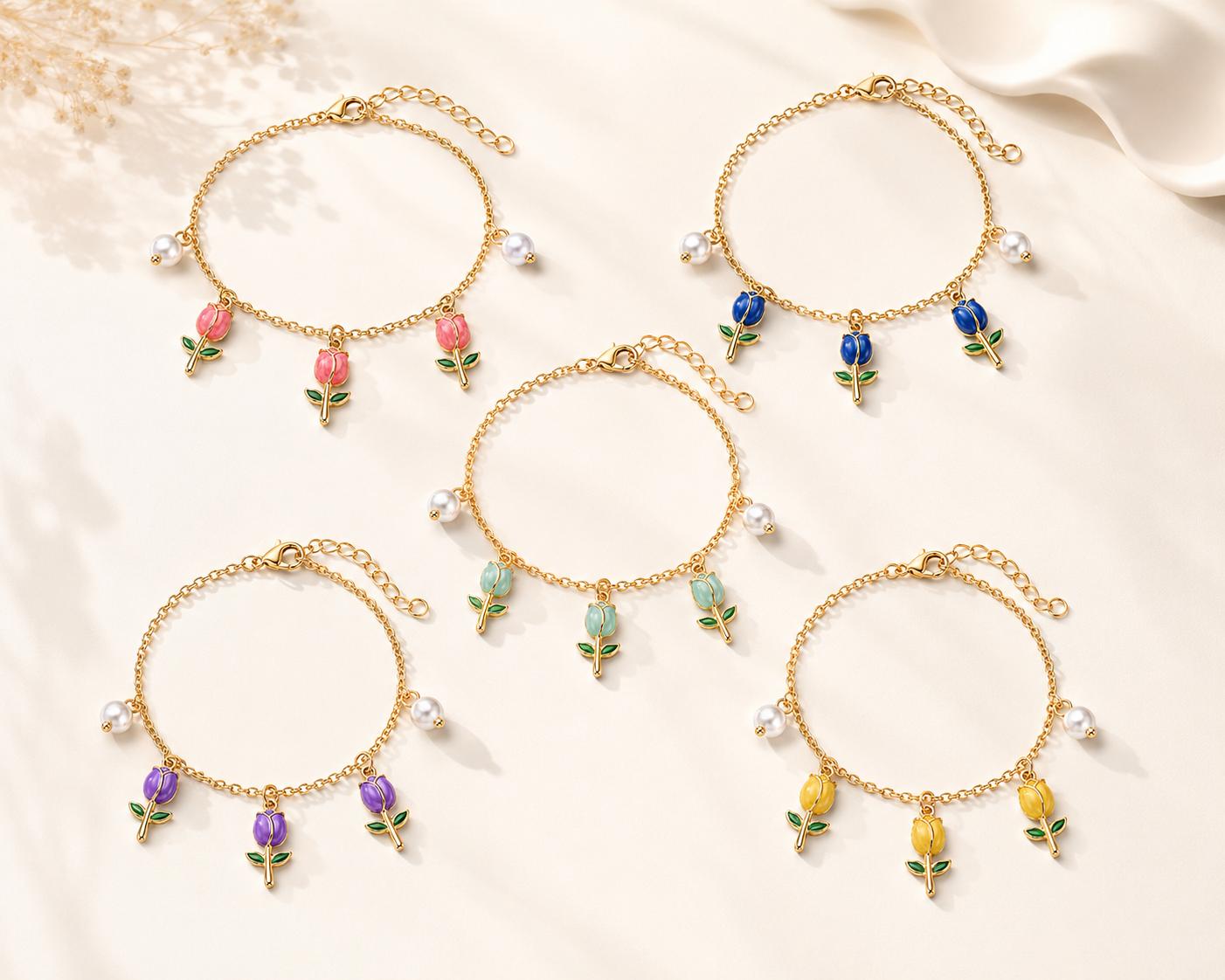 Bracciale Tulip con charm pendenti in acciaio