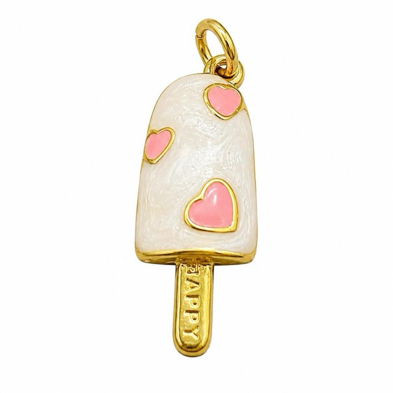Charm Gelato in Acciaio con Cuori Rosa e Dettaglio "HAPPY" per Accessori di Moda