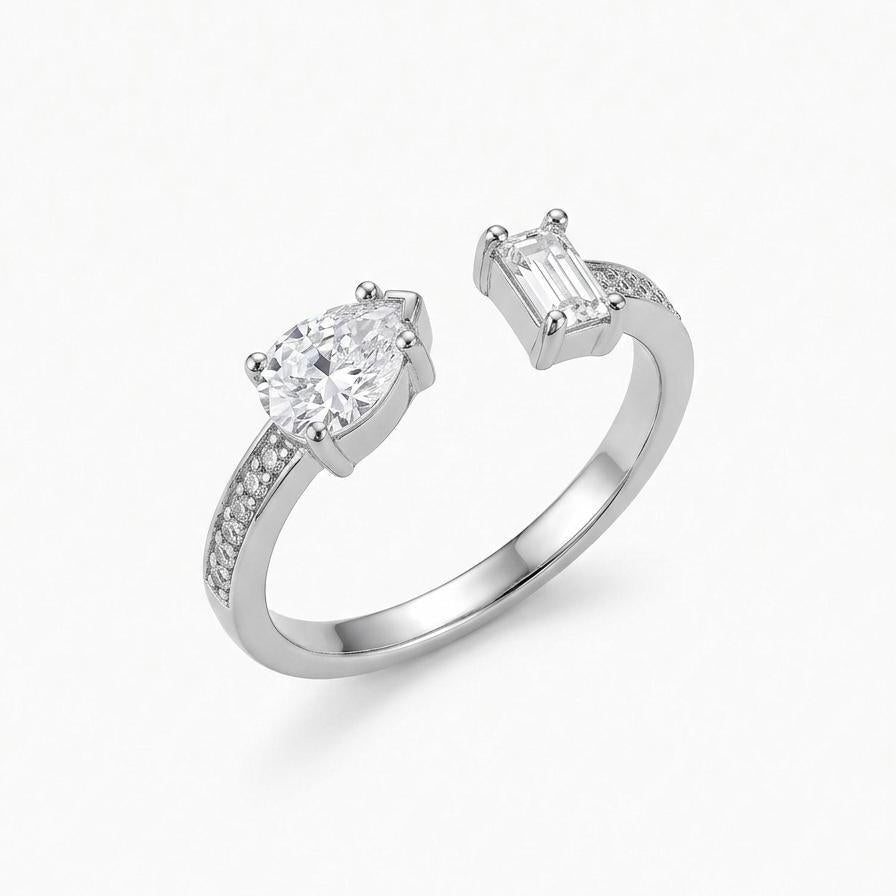 Anello Duo Open Acciaio con Doppio Design Elegante e Moderno per Donna