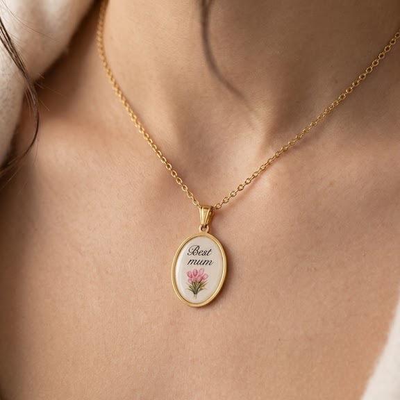 Collana "Best Mum" con Fiore Rosa in Acciaio Inossidabile per Madri Speciale Regalo per Mamme Design Elegante e Significativo