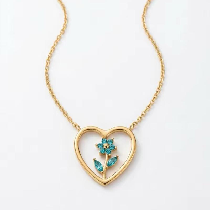 Collana Spring Heart in Acciaio 316L con Pendente Cuore e Tulipano in Cristalli