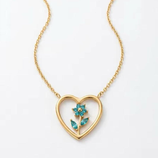 Collana Spring Heart in Acciaio 316L con Pendente Cuore e Tulipano in Cristalli