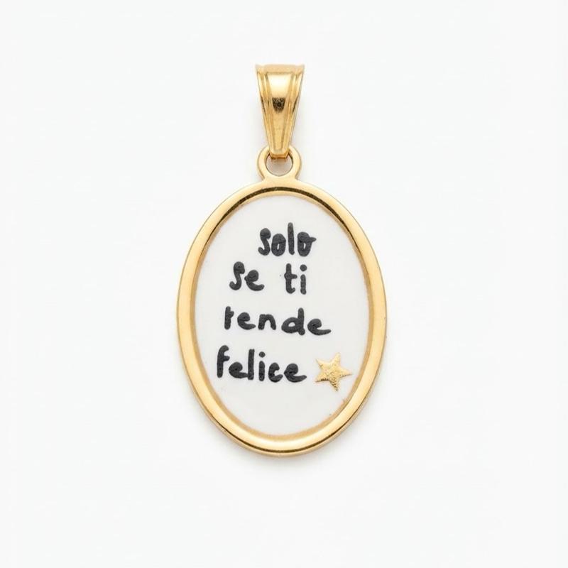 Charm Solo se ti rende felice - Medaglione Ovalare con Scritta e Stelle Dorate per Accessorio Elegante