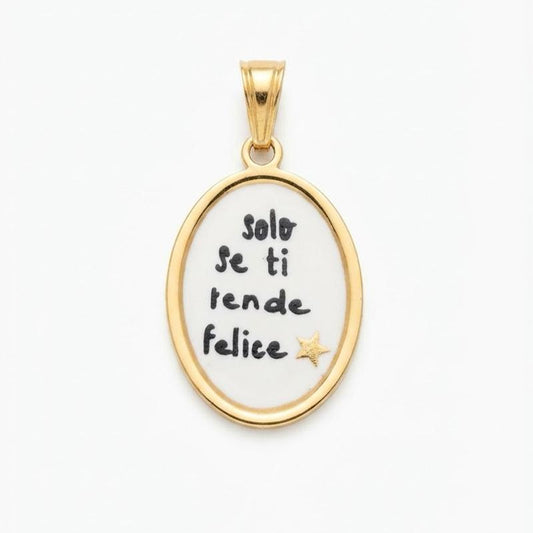 Charm Solo se ti rende felice - Medaglione Ovalare con Scritta e Stelle Dorate per Accessorio Elegante