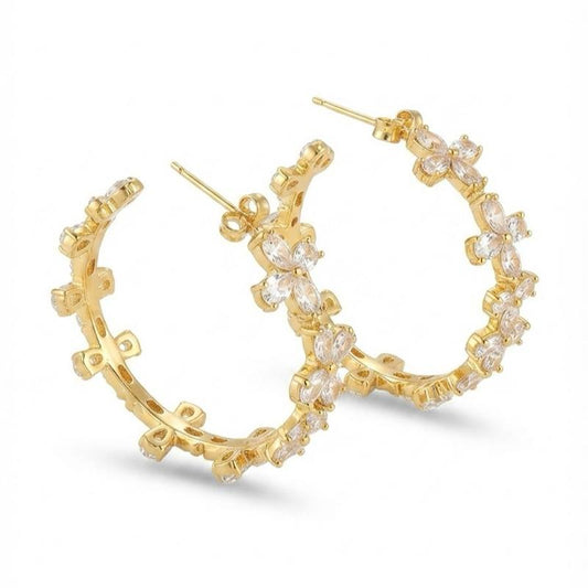 Orecchini Petalo in Acciaio e Zirconi con Design Elegante e Dettagli Luminosi per un Look Raffinato